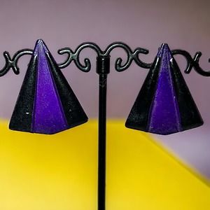 Large Purple & Black Triangle Metal Earrings!